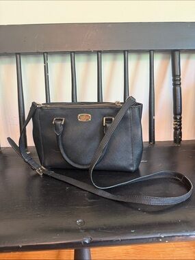 Michael Kors Black Crossbody Satchel with Gold-Tone Plaque